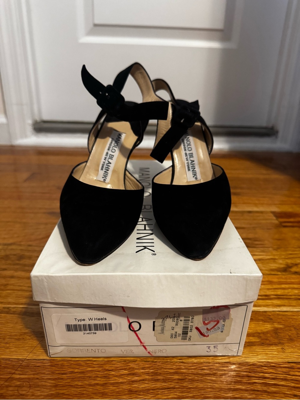 Manolo Blahnik Black Suede Pointed D'Orsay Ankle-Strap 3.5” Heels Size 36